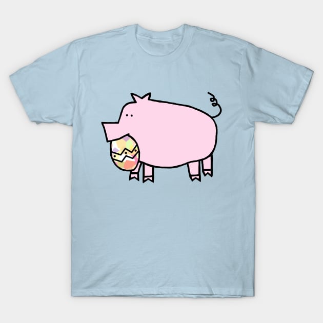 Pink Pig Holding Easter Egg T-Shirt by ellenhenryart